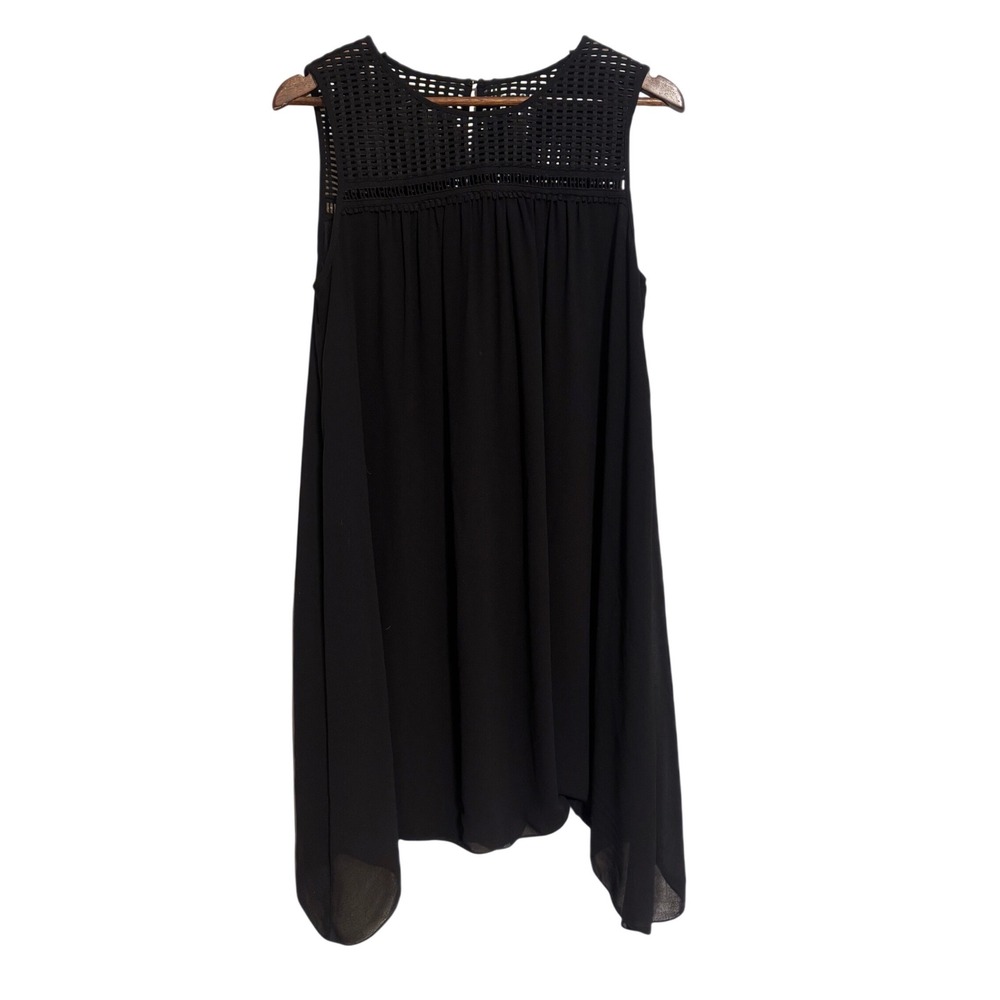 Max Studio‎ Shift Dress Womens M Black Excellent Lattice Yoke Sharkbite Hem